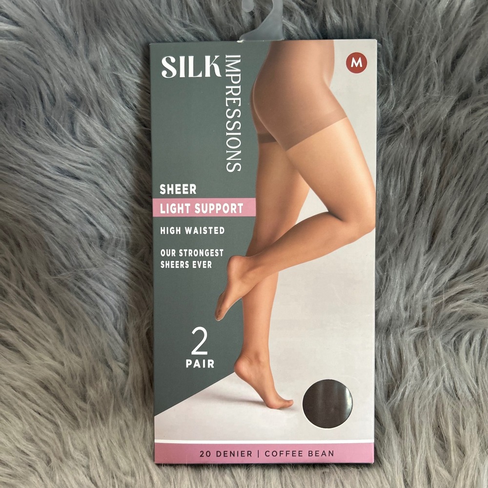 Silk Impressions Sheer Light Support Womens Size Medium Coffee Bean High Waisted